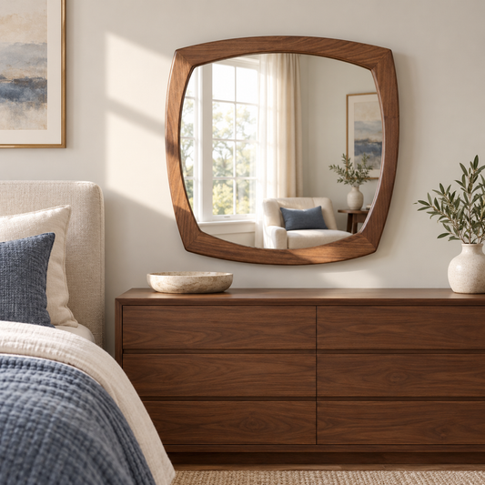 Arden Organic Square Wood Mirror | Rounded Wood Wall Mirror#Mir10