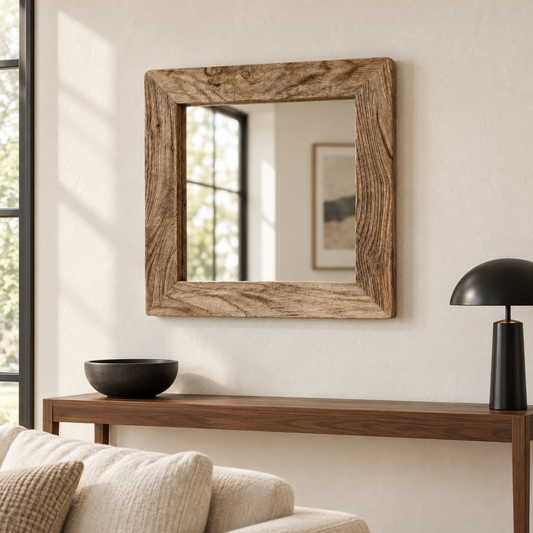 Alder Rustic Square Wood Mirror#Mir19