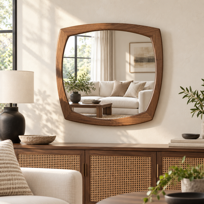 Arden Organic Square Wood Mirror | Rounded Wood Wall Mirror#Mir10