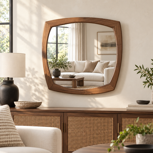 Arden Organic Square Wood Mirror | Rounded Wood Wall Mirror#Mir10