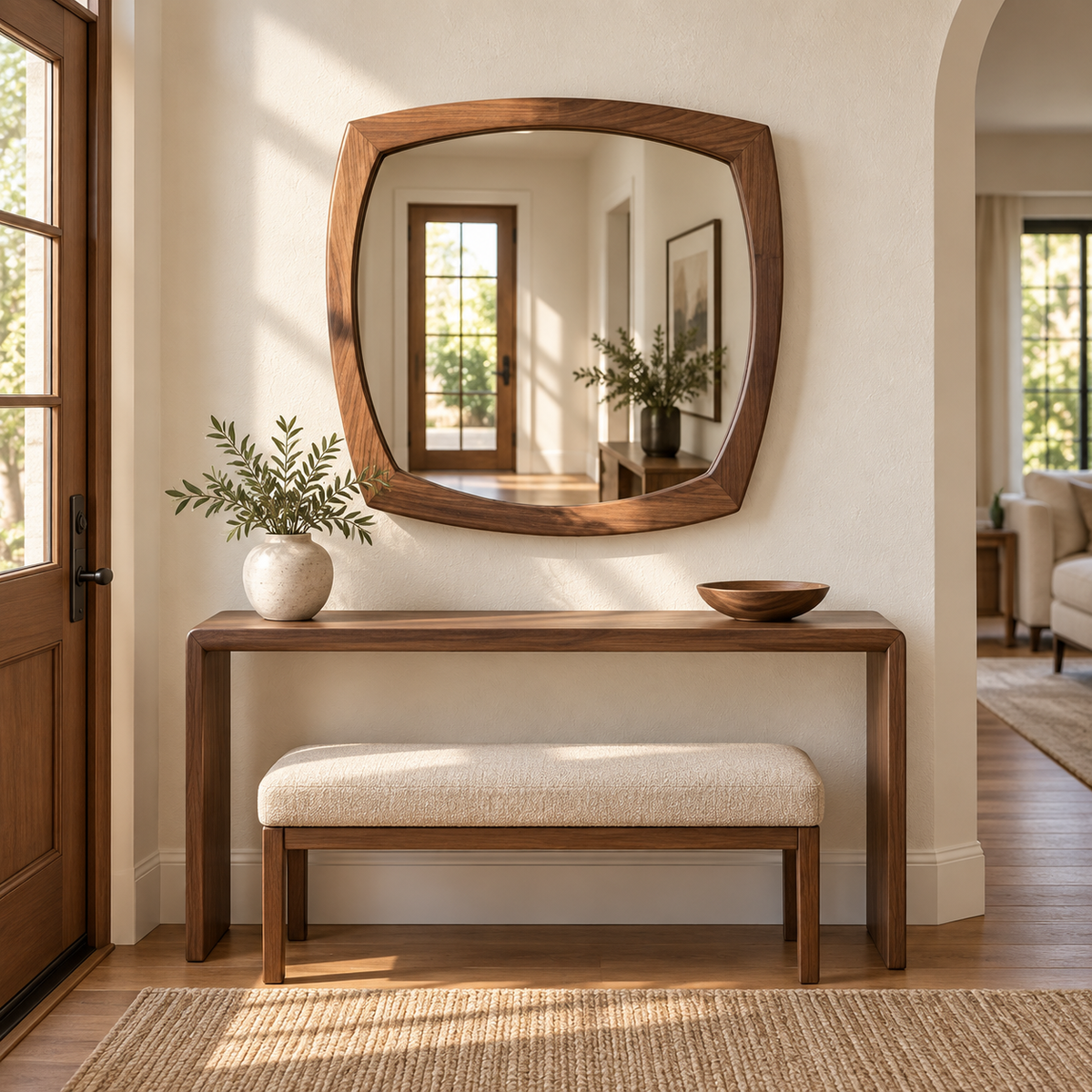 Arden Organic Square Wood Mirror | Rounded Wood Wall Mirror#Mir10