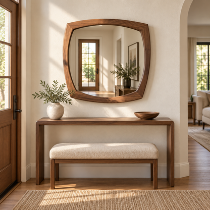 Arden Organic Square Wood Mirror | Rounded Wood Wall Mirror#Mir10