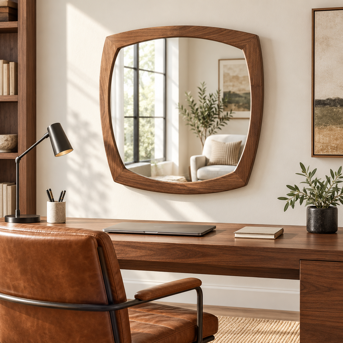 Arden Organic Square Wood Mirror | Rounded Wood Wall Mirror#Mir10