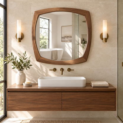 Arden Organic Square Wood Mirror | Rounded Wood Wall Mirror#Mir10