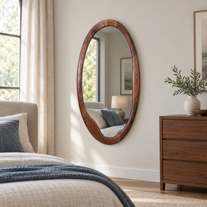 Elara Organic Oval Wood Mirror | Walnut Wall Mirror#Mir11