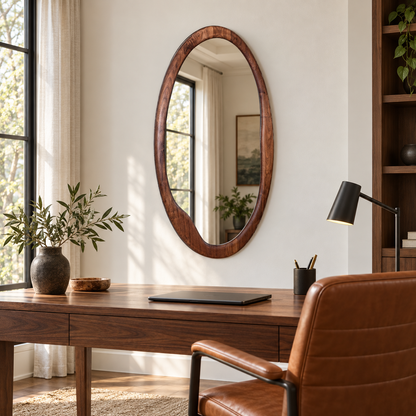 Elara Organic Oval Wood Mirror | Walnut Wall Mirror#Mir11