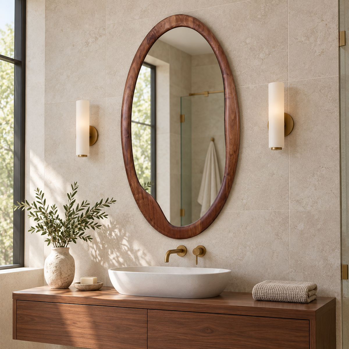 Elara Organic Oval Wood Mirror | Walnut Wall Mirror#Mir11