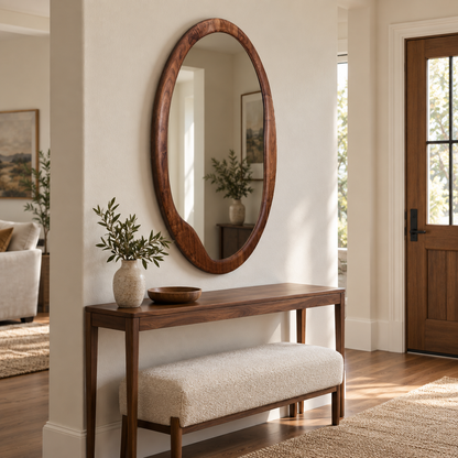 Elara Organic Oval Wood Mirror | Walnut Wall Mirror#Mir11