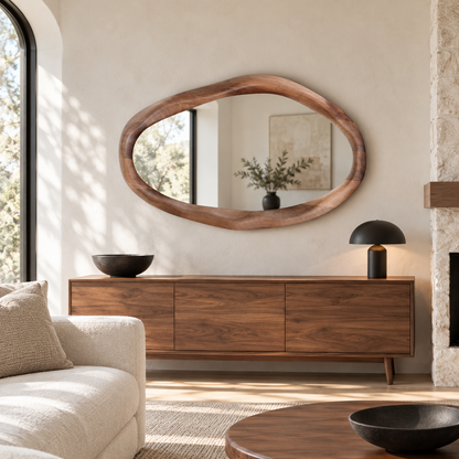 Rowan Organic Horizontal Wood Mirror | Walnut Wall Mirror#Mir12