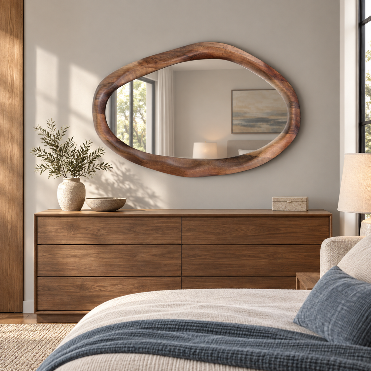 Rowan Organic Horizontal Wood Mirror | Walnut Wall Mirror#Mir12