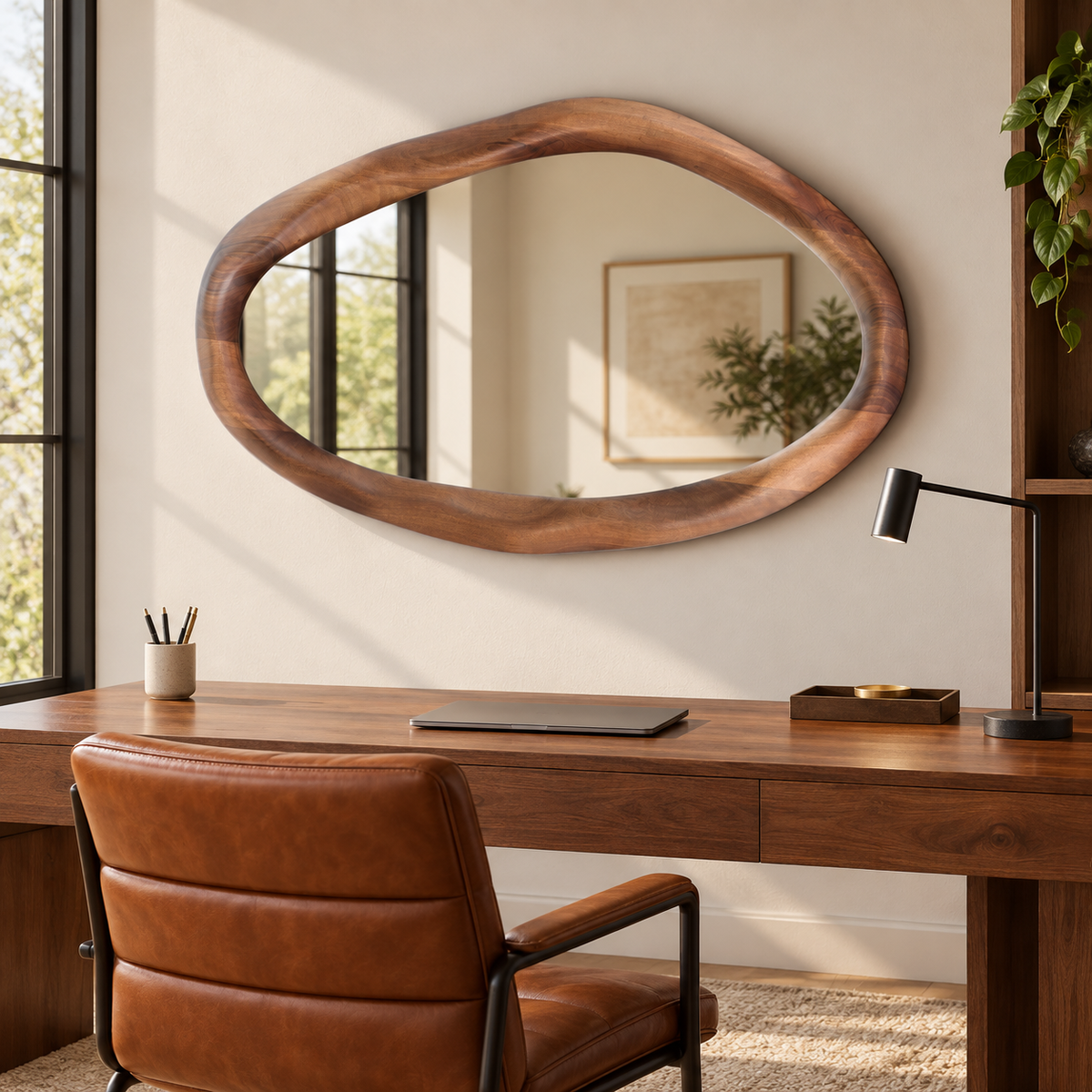 Rowan Organic Horizontal Wood Mirror | Walnut Wall Mirror#Mir12