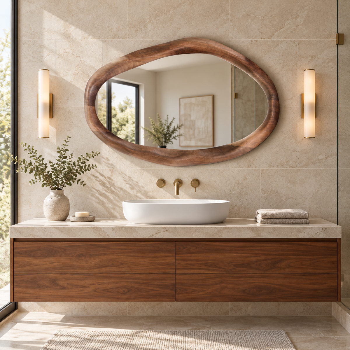 Rowan Organic Horizontal Wood Mirror | Walnut Wall Mirror#Mir12