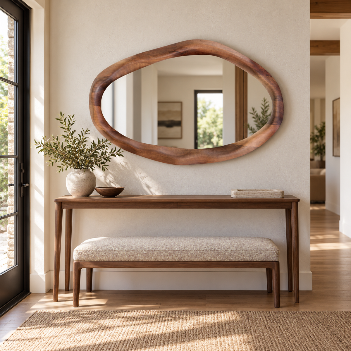 Rowan Organic Horizontal Wood Mirror | Walnut Wall Mirror#Mir12