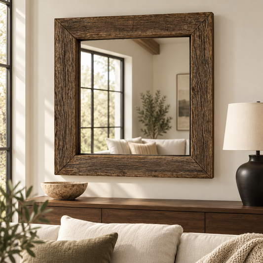 Beckett Rustic Square Wood Mirror | Farmhouse Wall Mirror#Mir14