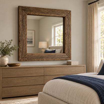 Beckett Rustic Square Wood Mirror | Farmhouse Wall Mirror#Mir14