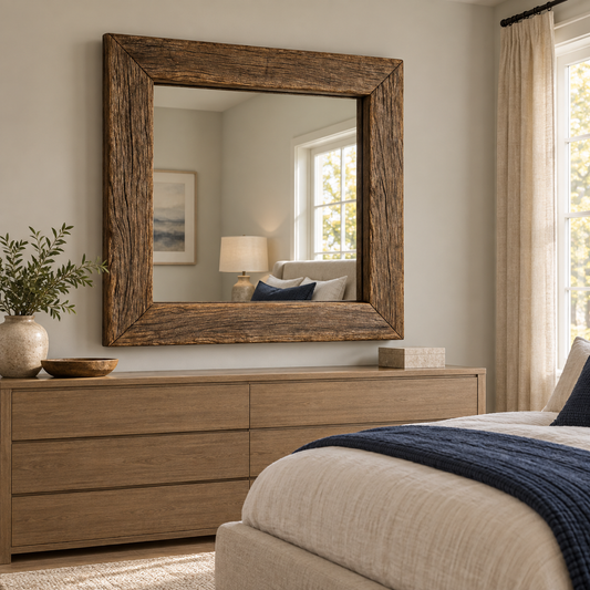 Beckett Rustic Square Wood Mirror | Farmhouse Wall Mirror#Mir14