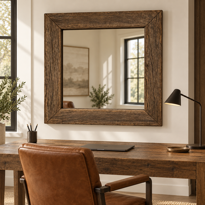 Beckett Rustic Square Wood Mirror | Farmhouse Wall Mirror#Mir14