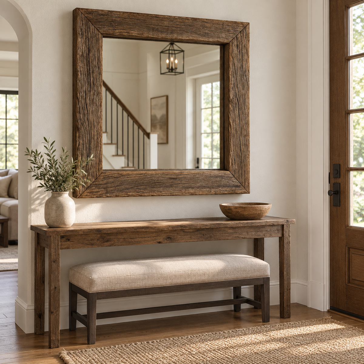Beckett Rustic Square Wood Mirror | Farmhouse Wall Mirror#Mir14