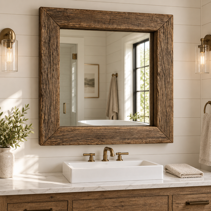 Beckett Rustic Square Wood Mirror | Farmhouse Wall Mirror#Mir14