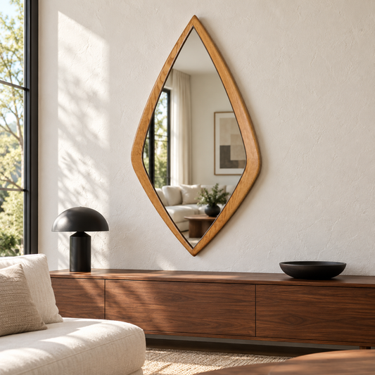 Linden Organic Leaf Wood Mirror | Pointed Wood Frame Wall Mirror#Mir15