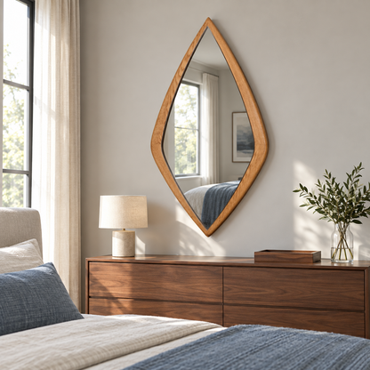 Linden Organic Leaf Wood Mirror | Pointed Wood Frame Wall Mirror#Mir15
