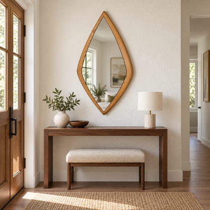 Linden Organic Leaf Wood Mirror | Pointed Wood Frame Wall Mirror#Mir15