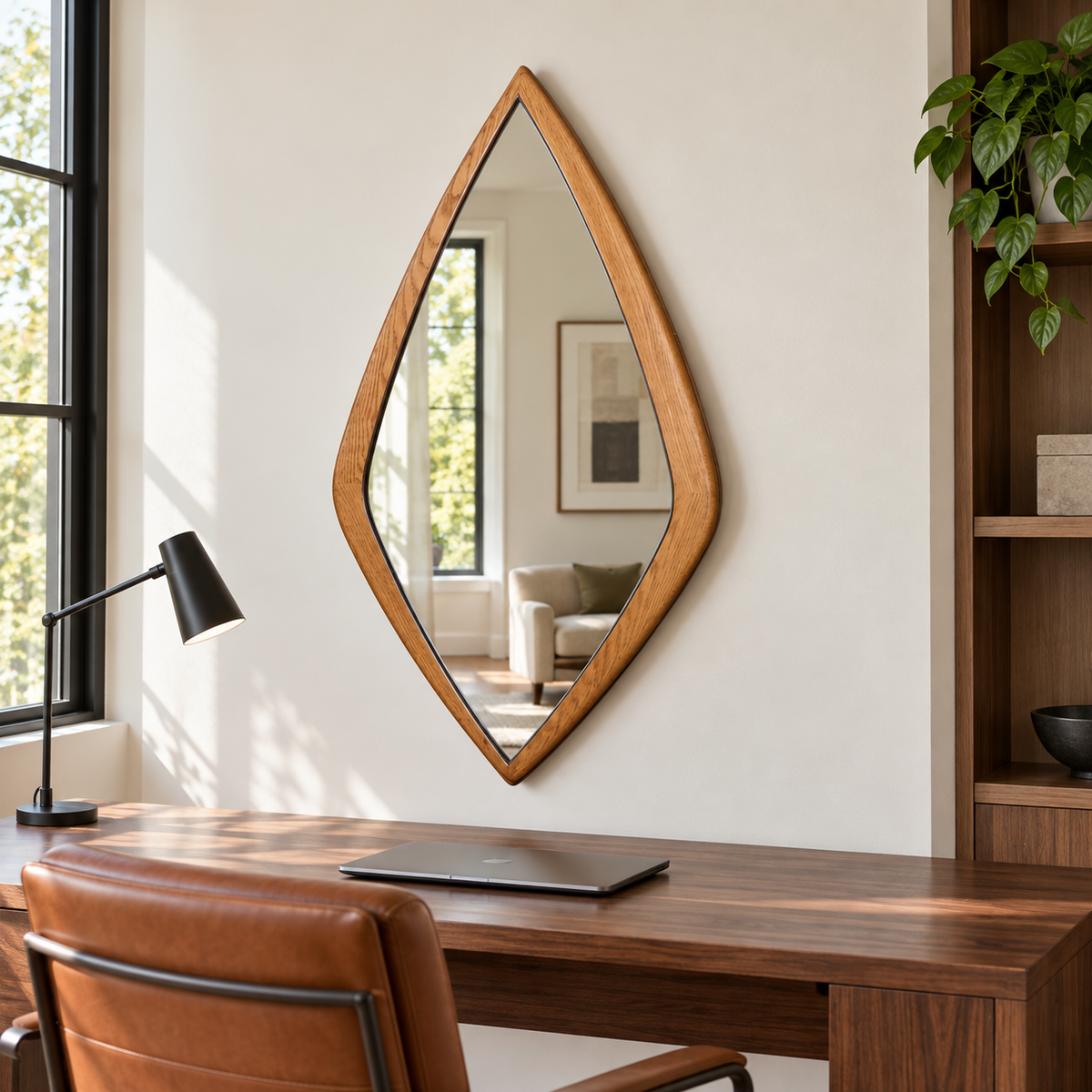Linden Organic Leaf Wood Mirror | Pointed Wood Frame Wall Mirror#Mir15