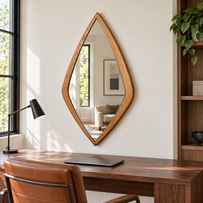 Linden Organic Leaf Wood Mirror | Pointed Wood Frame Wall Mirror#Mir15