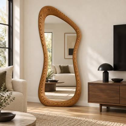 Arcadia Asymmetrical Wood Floor Mirror#Mir16
