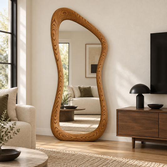 Arcadia Asymmetrical Wood Floor Mirror#Mir16