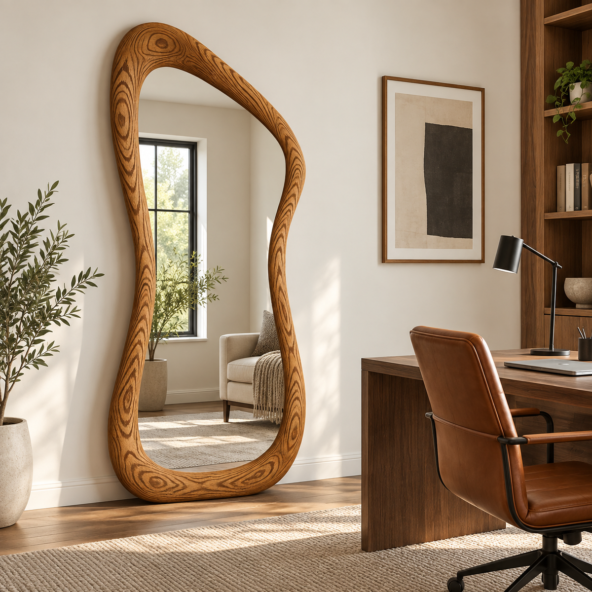 Arcadia Asymmetrical Wood Floor Mirror#Mir16