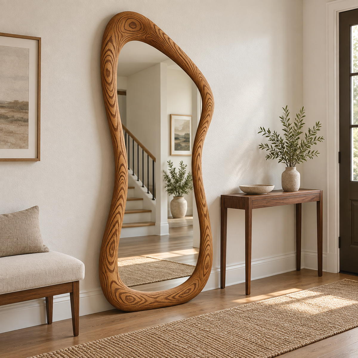 Arcadia Asymmetrical Wood Floor Mirror#Mir16