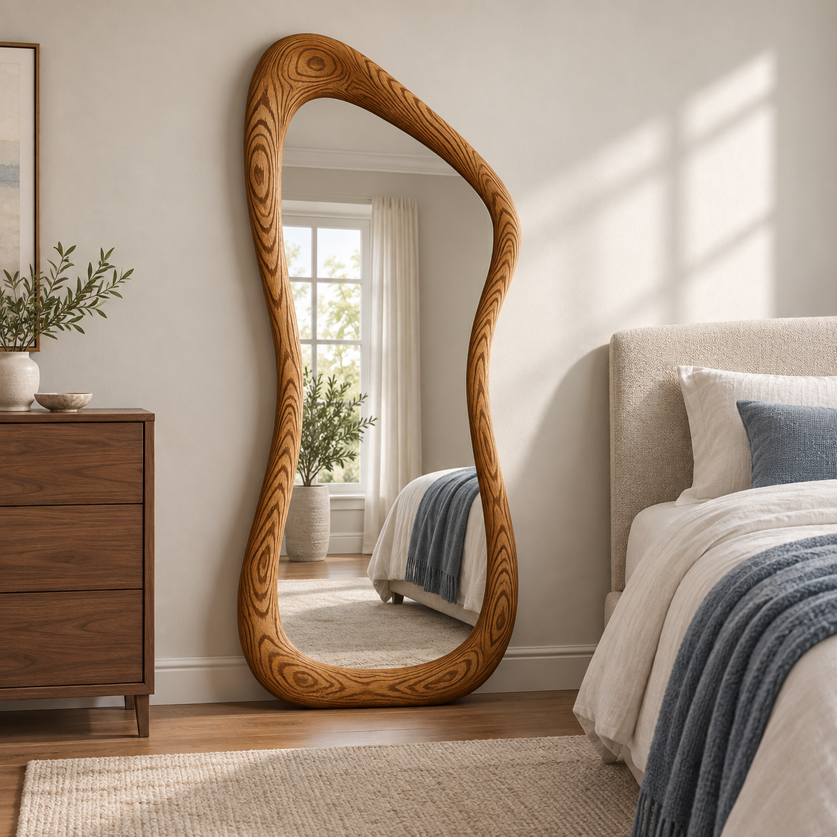 Arcadia Asymmetrical Wood Floor Mirror#Mir16