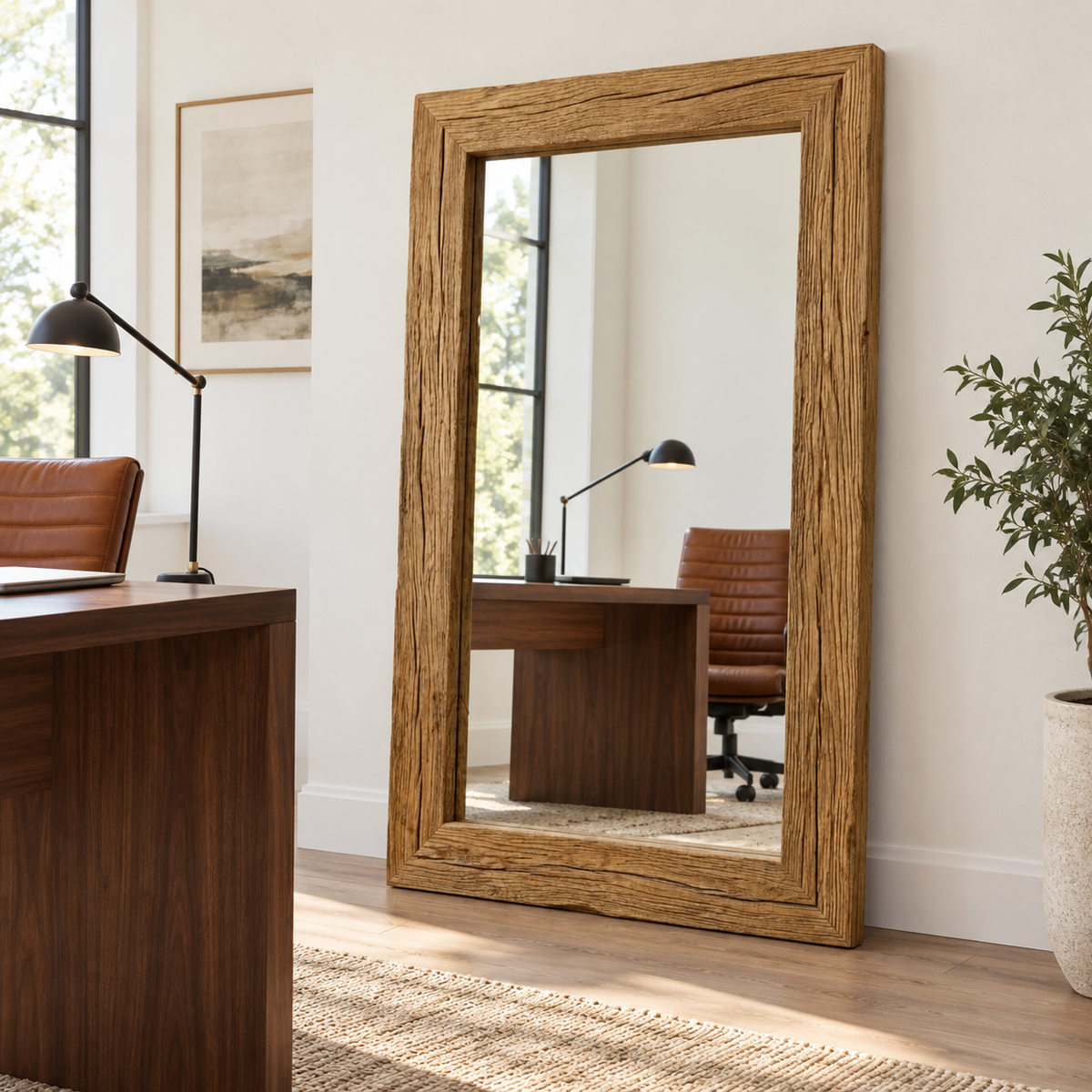 Haven Rustic Wood Floor Mirror#Mir18