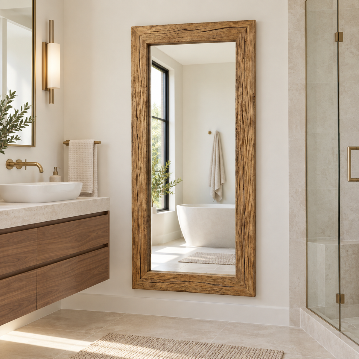 Haven Rustic Wood Floor Mirror#Mir18
