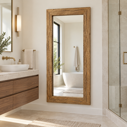 Haven Rustic Wood Floor Mirror#Mir18