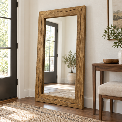 Haven Rustic Wood Floor Mirror#Mir18