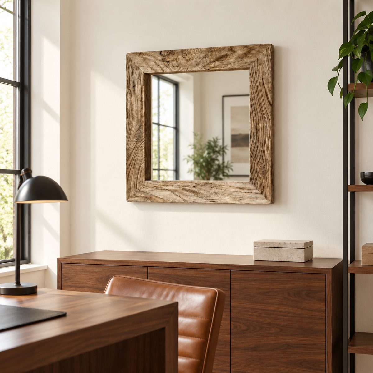 Alder Rustic Square Wood Mirror#Mir19