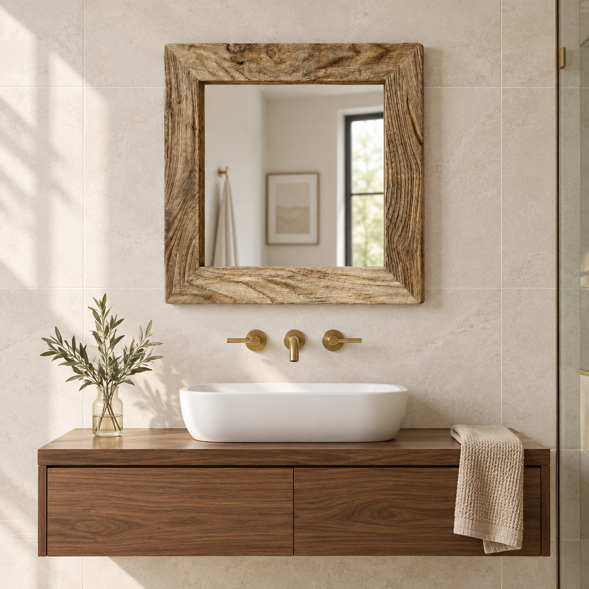 Alder Rustic Square Wood Mirror#Mir19