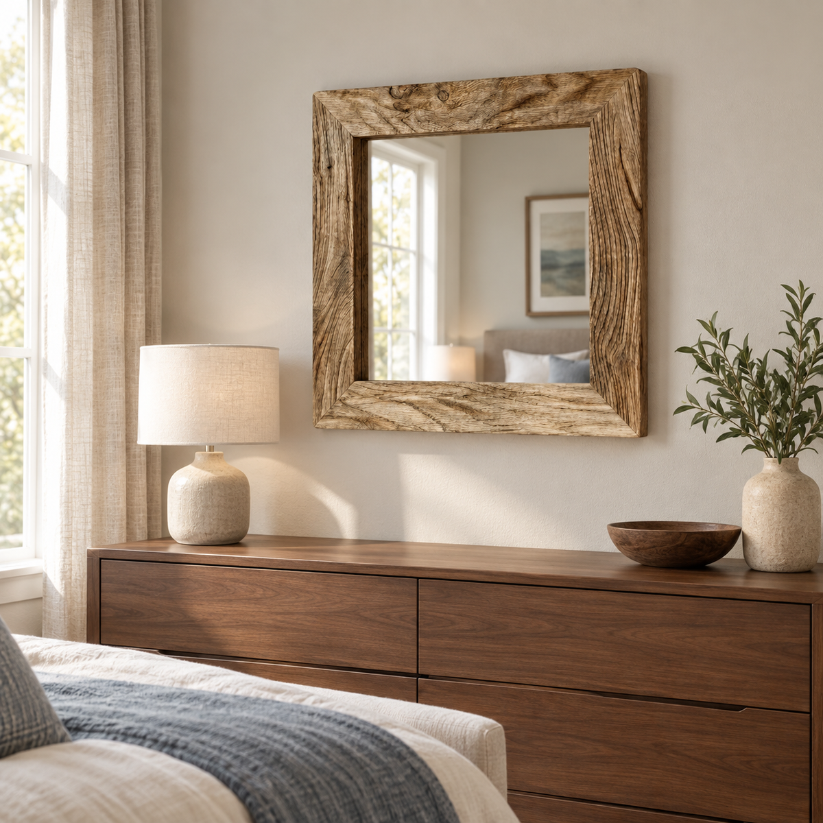 Alder Rustic Square Wood Mirror#Mir19