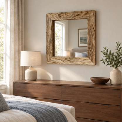 Alder Rustic Square Wood Mirror#Mir19