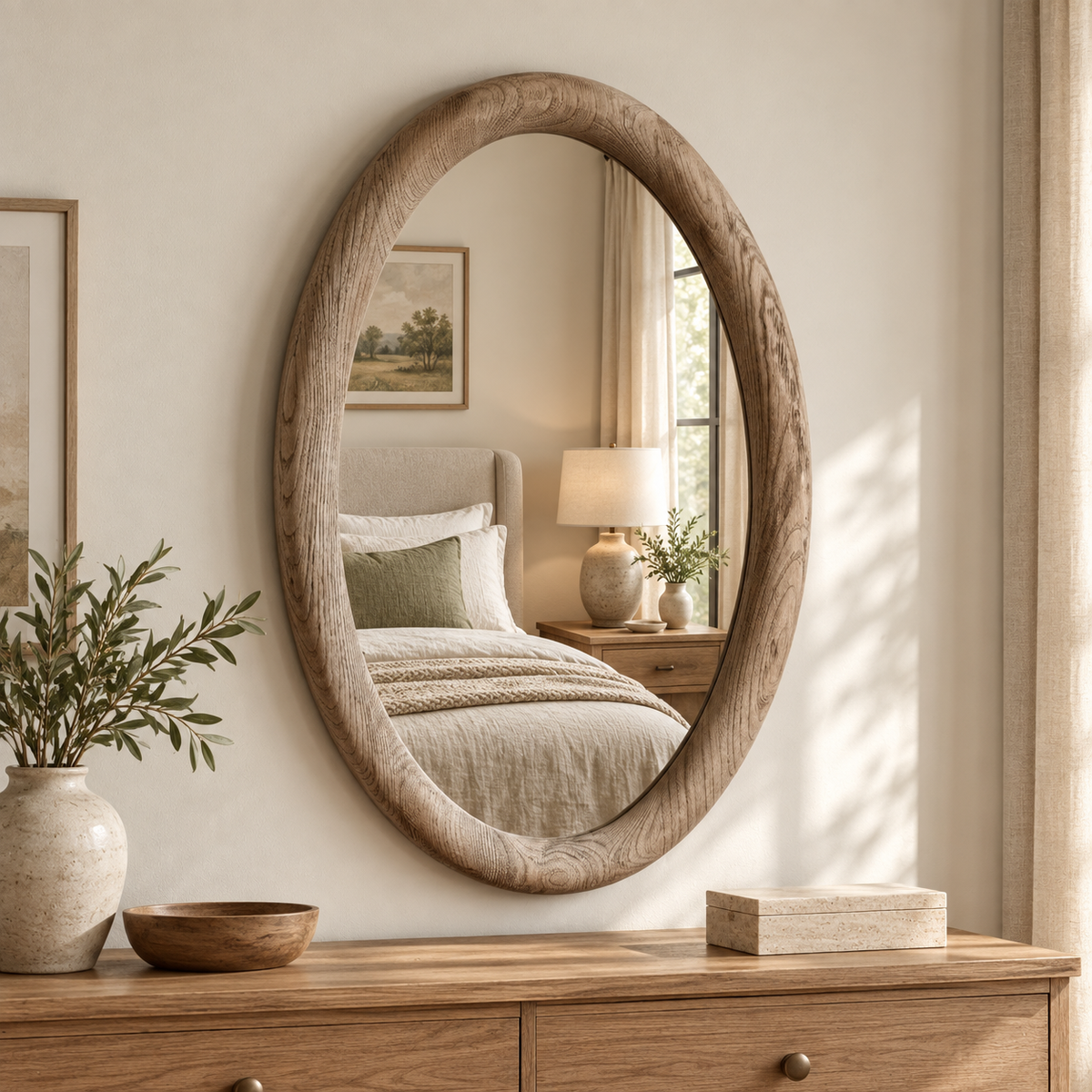 Elowen Organic Oval Wood Mirror#Mir23