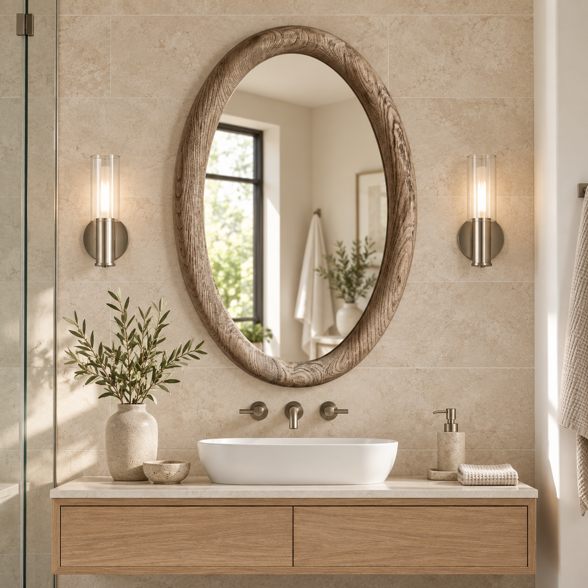 Elowen Organic Oval Wood Mirror#Mir23