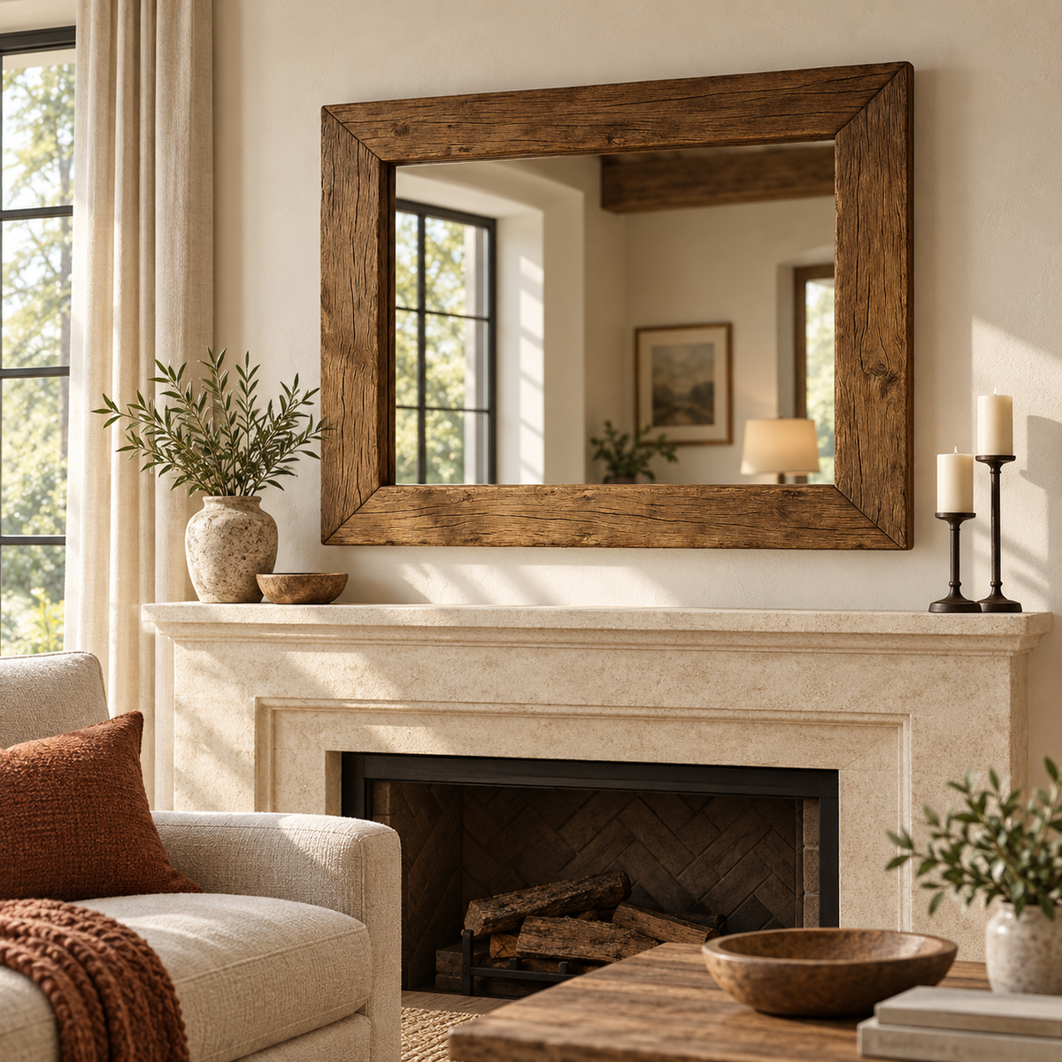 Hawthorne Rustic Wood Mirror Large Rectangular Wall Mirror#Mir3