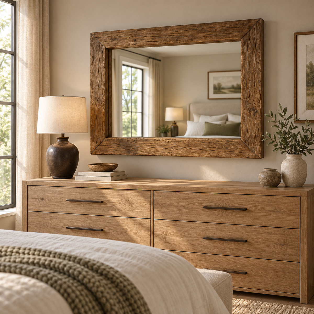 Hawthorne Rustic Wood Mirror Large Rectangular Wall Mirror#Mir3