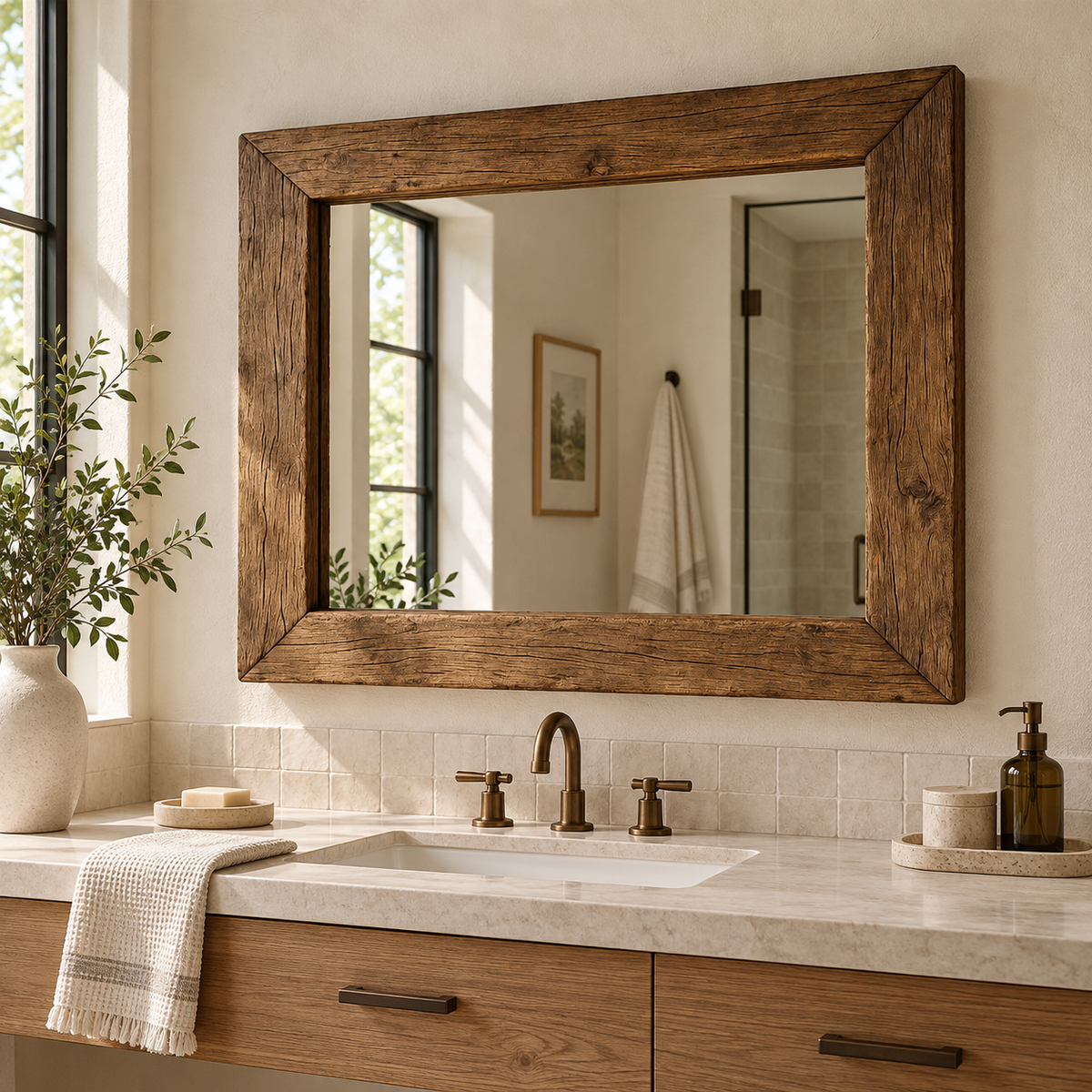 Hawthorne Rustic Wood Mirror Large Rectangular Wall Mirror#Mir3