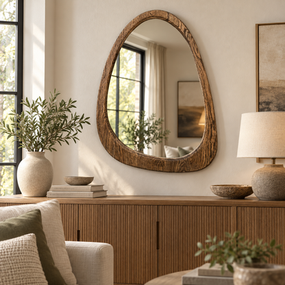 Asymmetrical Wall Mirror – Wood-Grain Frame#Mir39