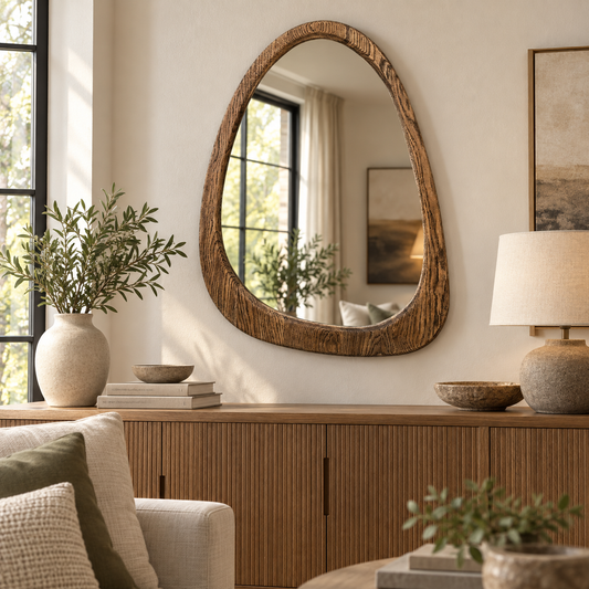 Asymmetrical Wall Mirror – Wood-Grain Frame#Mir39