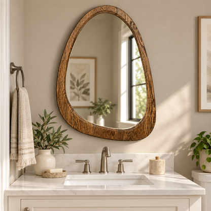 Asymmetrical Wall Mirror – Wood-Grain Frame#Mir39