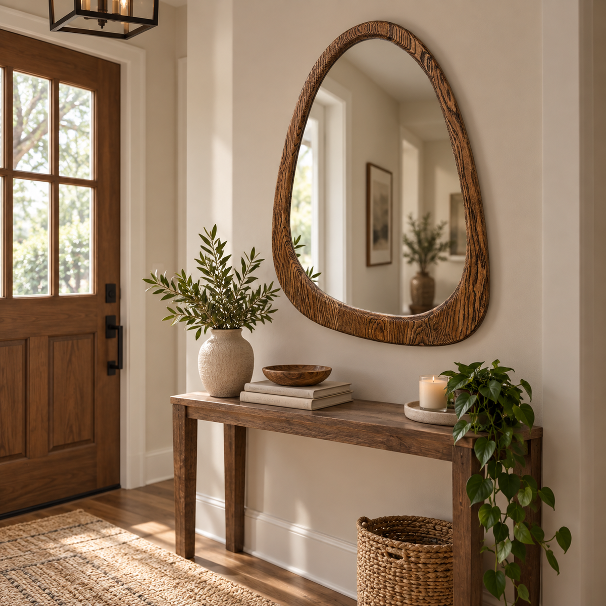 Asymmetrical Wall Mirror – Wood-Grain Frame#Mir39